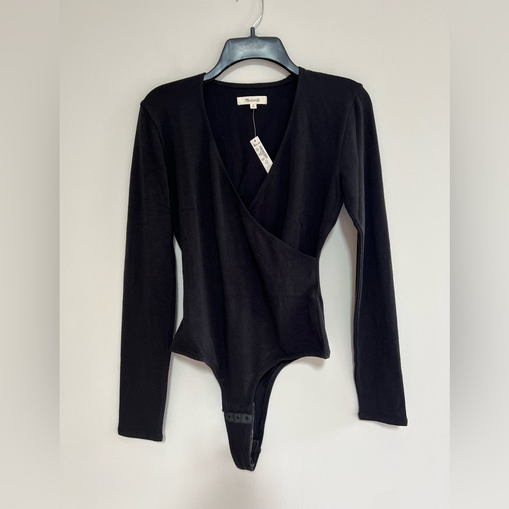 MADEWELL NWT Wrap Thong Bodysuit in True Black, size M - Picture 4 of 11